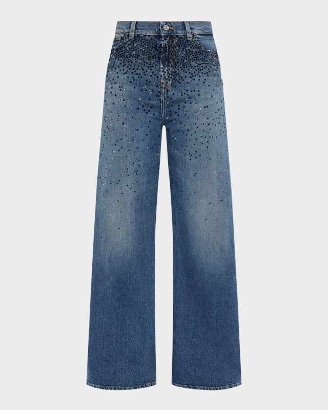 Low-Slung Wide-Leg Rhinestone Jeans